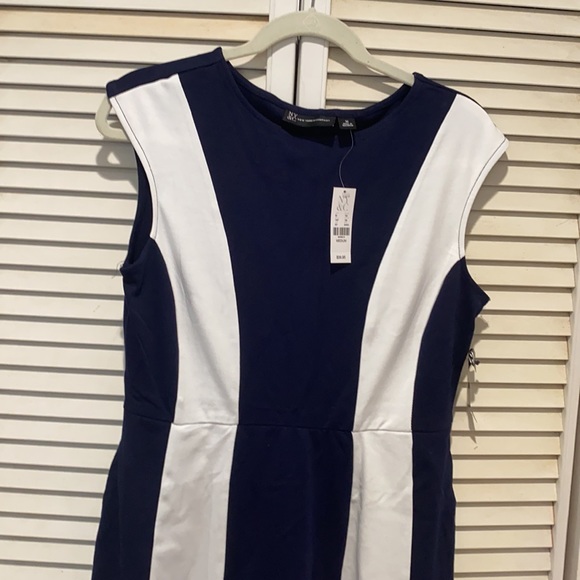 NY&Co front stripe dress white navy women M NWT - Picture 2 of 13